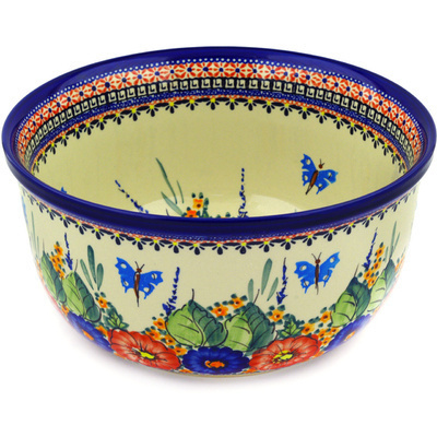 Polish Pottery Bowl 11&quot; Spring Splendor UNIKAT