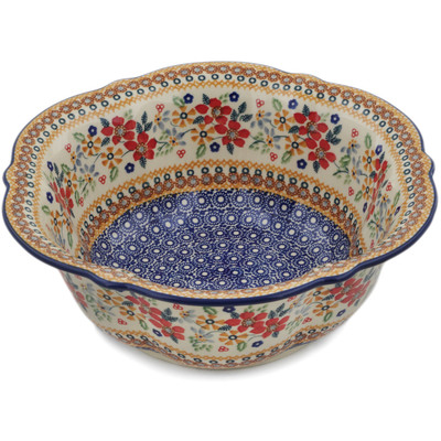 Polish Pottery Bowl 11&quot; Summer Bouquet UNIKAT