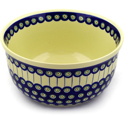 Polish Pottery Bowl 11&quot; Traditional Peacock