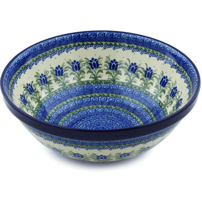 Polish Pottery Bowl 11&quot; Tulip Motif UNIKAT