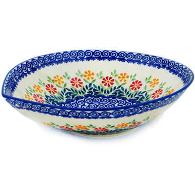 Polish Pottery Bowl 11&quot; Wave Of Flowers