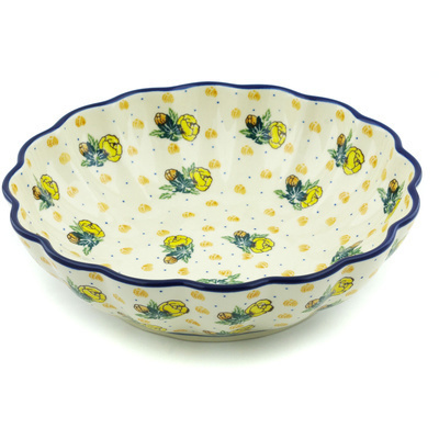 Polish Pottery Bowl 11&quot; Yellow Rose Of Texas