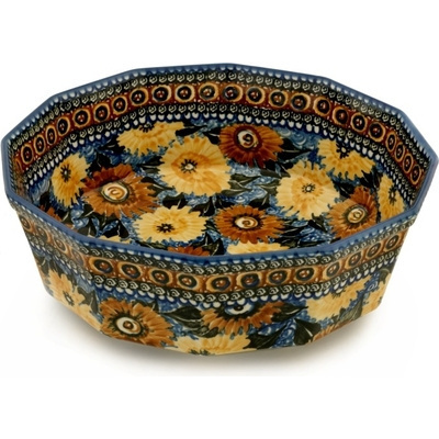 Polish Pottery Bowl 12&quot; Autumn Chrysanthemums UNIKAT