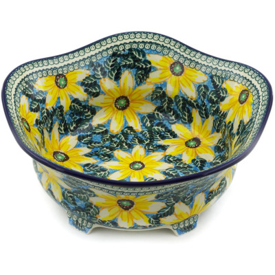 Polish Pottery Bowl 12&quot; Black Eyed Susan UNIKAT