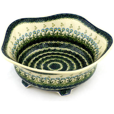 Polish Pottery Bowl 12" Blue Daisy Circle
