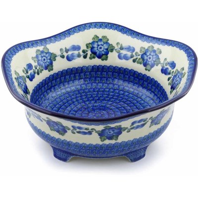 Polish Pottery Bowl 12&quot; Blue Poppies