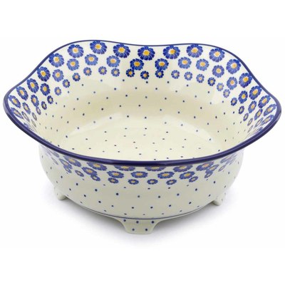 Polish Pottery Bowl 12&quot; Blue Zinnia