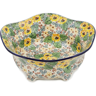 Polish Pottery Bowl 12&quot; Country Sunflower UNIKAT