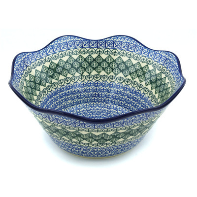 Polish Pottery Bowl 12&quot; Fleur De Lis