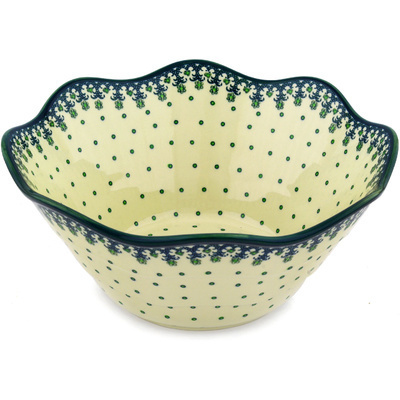 Polish Pottery Bowl 12&quot; Green Dots