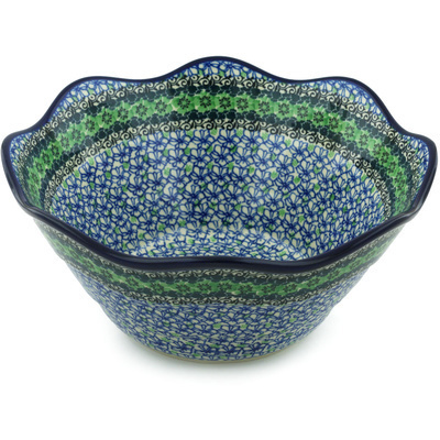 Polish Pottery Bowl 12&quot; Kiwi Flower