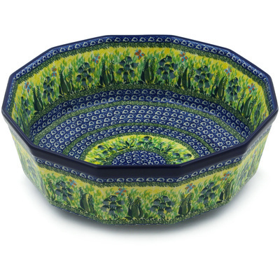 Polish Pottery Bowl 12&quot; Lakeside Bluebells UNIKAT