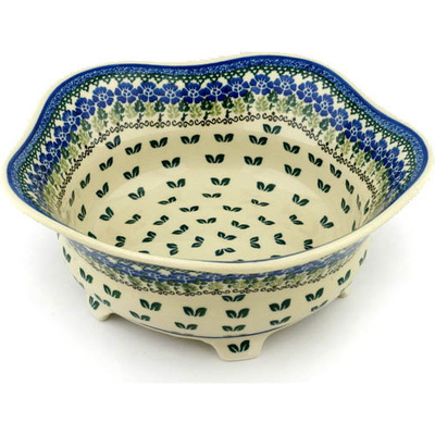 Polish Pottery Bowl 12&quot; Leaves And Flowers