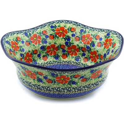 Polish Pottery Bowl 12&quot; Primary Blossom UNIKAT