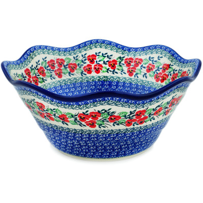 Polish Pottery Bowl 12&quot; Red Pansy