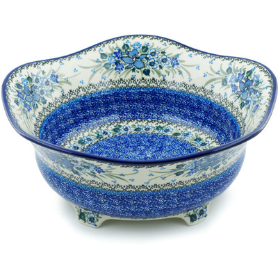 Polish Pottery Bowl 12&quot; Rhapsody In Blue UNIKAT
