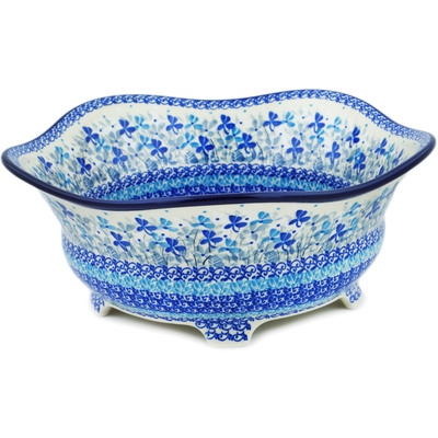 Polish Pottery Bowl 12&quot; Stormy Blooms UNIKAT
