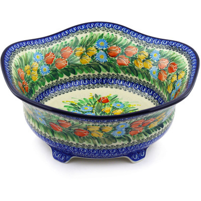 Polish Pottery Bowl 12&quot; Tulip Splendor UNIKAT