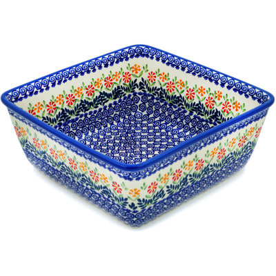 Polish Pottery Bowl 12&quot; Wave Of Flowers