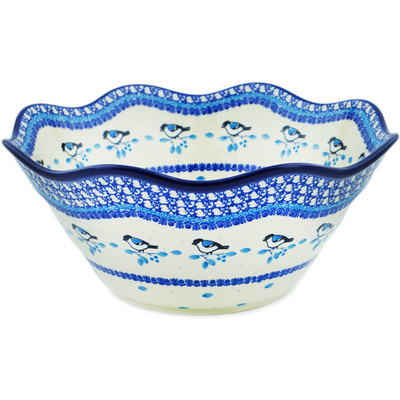 Polish Pottery Bowl 12&quot; Winter Sparrow