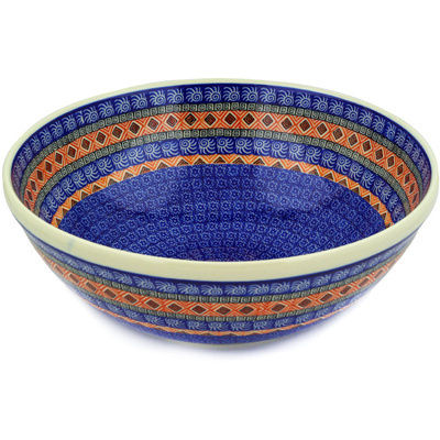 Polish Pottery Bowl 13&quot; Aztec Night