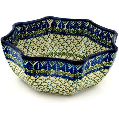 Polish Pottery Bowl 13&quot; Blue Alpine