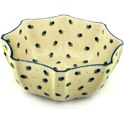 Polish Pottery Bowl 13" Blue Buds