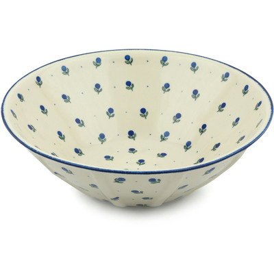 Polish Pottery Bowl 13&quot; Blue Buds