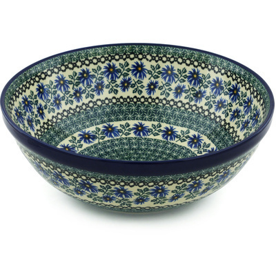 Polish Pottery Bowl 13&quot; Blue Chicory
