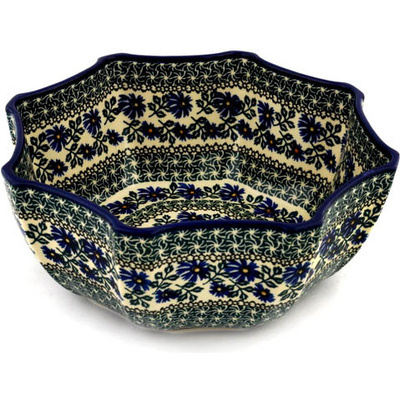Polish Pottery Bowl 13&quot; Blue Chicory