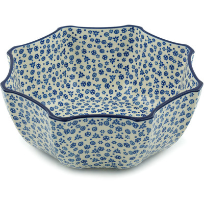 Polish Pottery Bowl 13&quot; Blue Confetti
