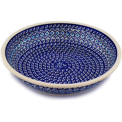 Polish Pottery Bowl 13&quot; Blue Diamond