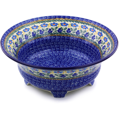 Polish Pottery Bowl 13&quot; Blue Forget-me-nots