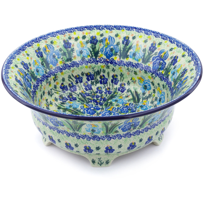 Polish Pottery Bowl 13&quot; Blue Iris Delight UNIKAT
