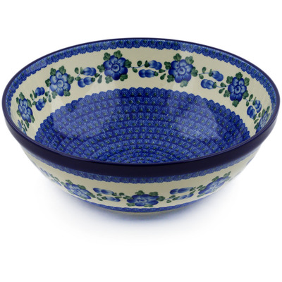 Polish Pottery Bowl 13&quot; Blue Poppies