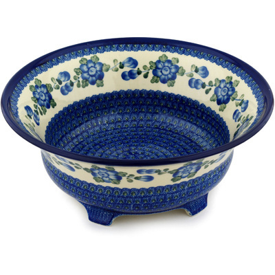 Polish Pottery Bowl 13&quot; Blue Poppies