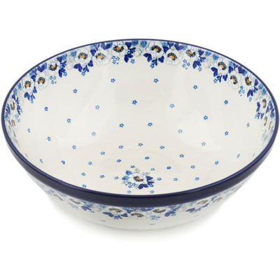 Polish Pottery Bowl 13&quot; Blue Spring