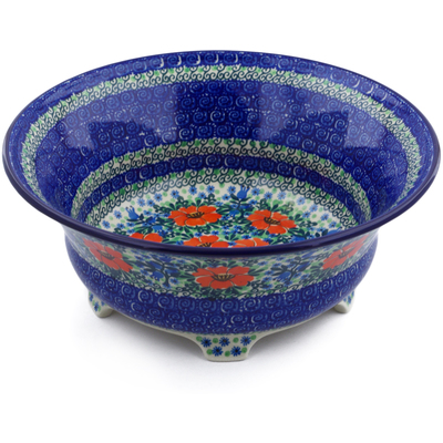 Polish Pottery Bowl 13&quot; Bluebells And Lace UNIKAT