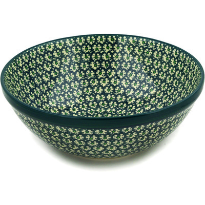 Polish Pottery Bowl 13&quot; Green Garlands