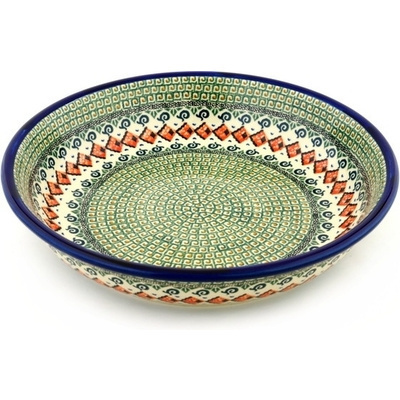 Polish Pottery Bowl 13&quot; Green Mosaic UNIKAT