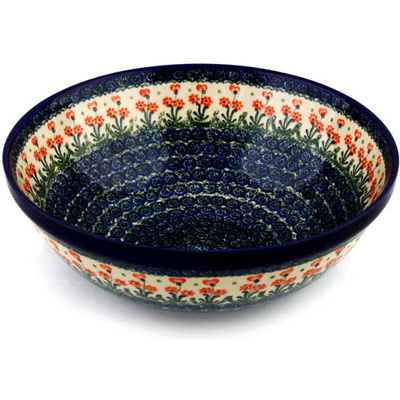 Polish Pottery Bowl 13&quot; Peach Spring Daisy