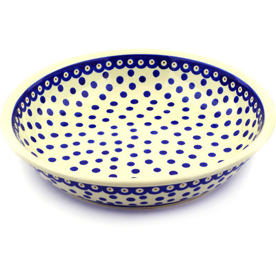 Polish Pottery Bowl 13&quot; Peacock Dots