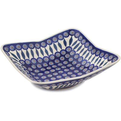 Polish Pottery Bowl 13&quot; Peacock
