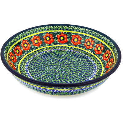 Polish Pottery Bowl 13&quot; Poppies All Around UNIKAT