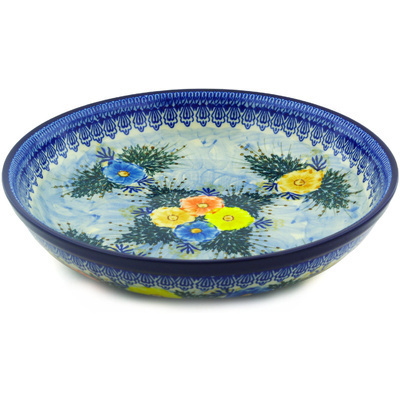 Polish Pottery Bowl 13&quot; Primary Petunias UNIKAT