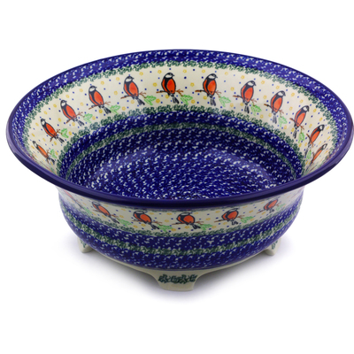 Polish Pottery Bowl 13&quot; Redbird On A Wire