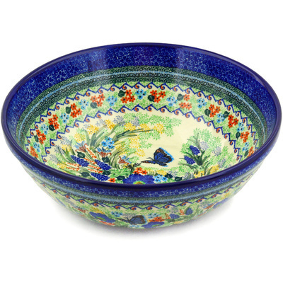 Polish Pottery Bowl 13&quot; Royal Blue Monarch UNIKAT