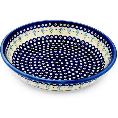 Polish Pottery Bowl 13" Sky Blue Daisy