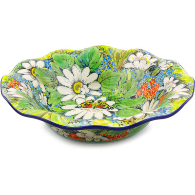 Polish Pottery Bowl 13&quot; Summer Daisy UNIKAT