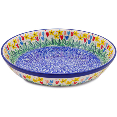 Polish Pottery Bowl 13&quot; Summer Tulip UNIKAT